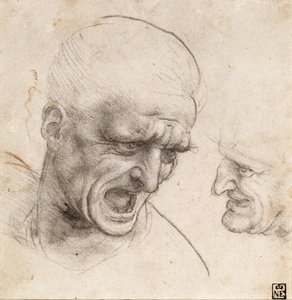 Estudio de dos cabezas de guerreros para la Batalla de Anghiari de Leonardo da Vinci